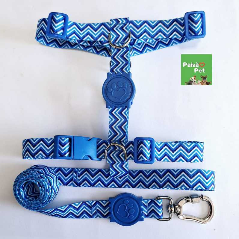 Peitoral H Anti-puxão zig zag azul para cachorro em Oferta na Shopee