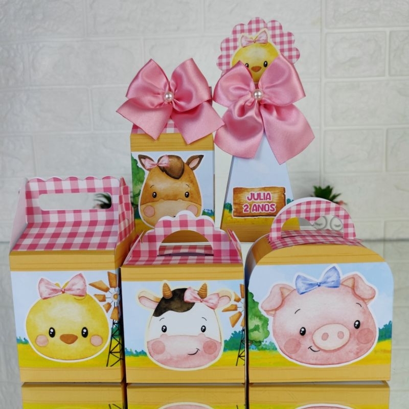 Kit Caixinhas Fazendinha Rosa / Menina - Lembrancinhas Personalizadas | Mimos | Kit Festa |Personalizados(PEGUE E MONTE)