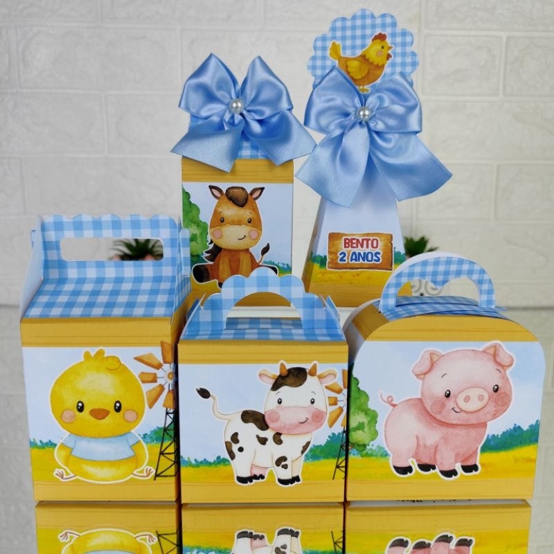 Kit Caixinhas Fazendinha Azul / Menino -Lembrancinhas Personalizadas | Mimos | Kit Festa |Personalizados (PEGUE E MONTE)