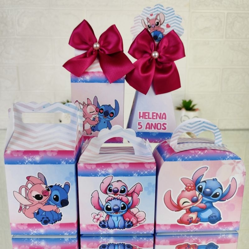 Kit Caixinhas Stitch e Angel - Lembrancinhas Personalizadas | Mimos | Kit Festa | Personalizados (PEGUE E MONTE)