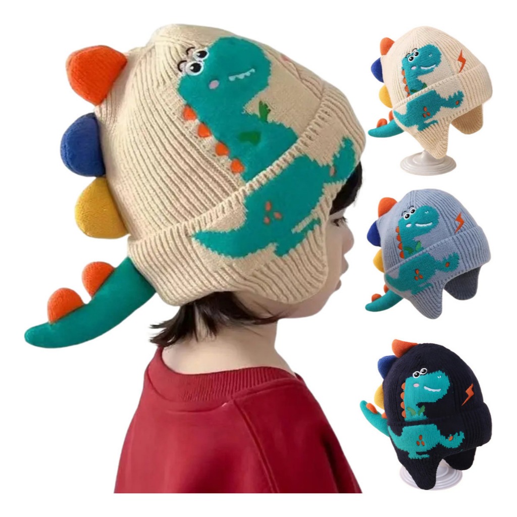 Touca Infantil Inverno Frio Forrada Lã Gorro Unissex Dinossauro Quentinha
