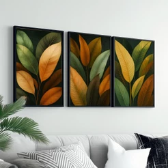 Conjunto Quadros Decorativos Com Moldura Folhagem Grande Luxuoso Para Sala Quarto Moderno