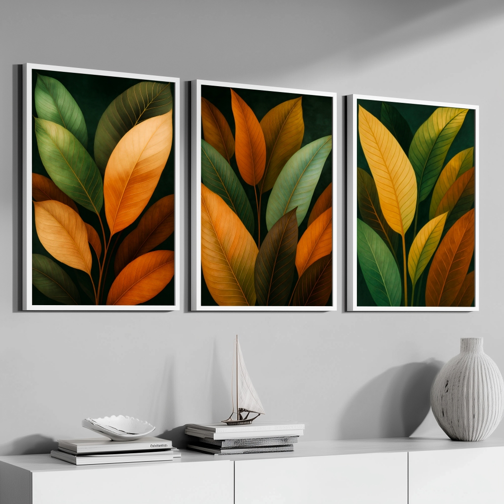 Conjunto Quadros Decorativos Com Moldura Folhagem Grande Luxuoso Para Sala Quarto Moderno — imagem 2 de 2