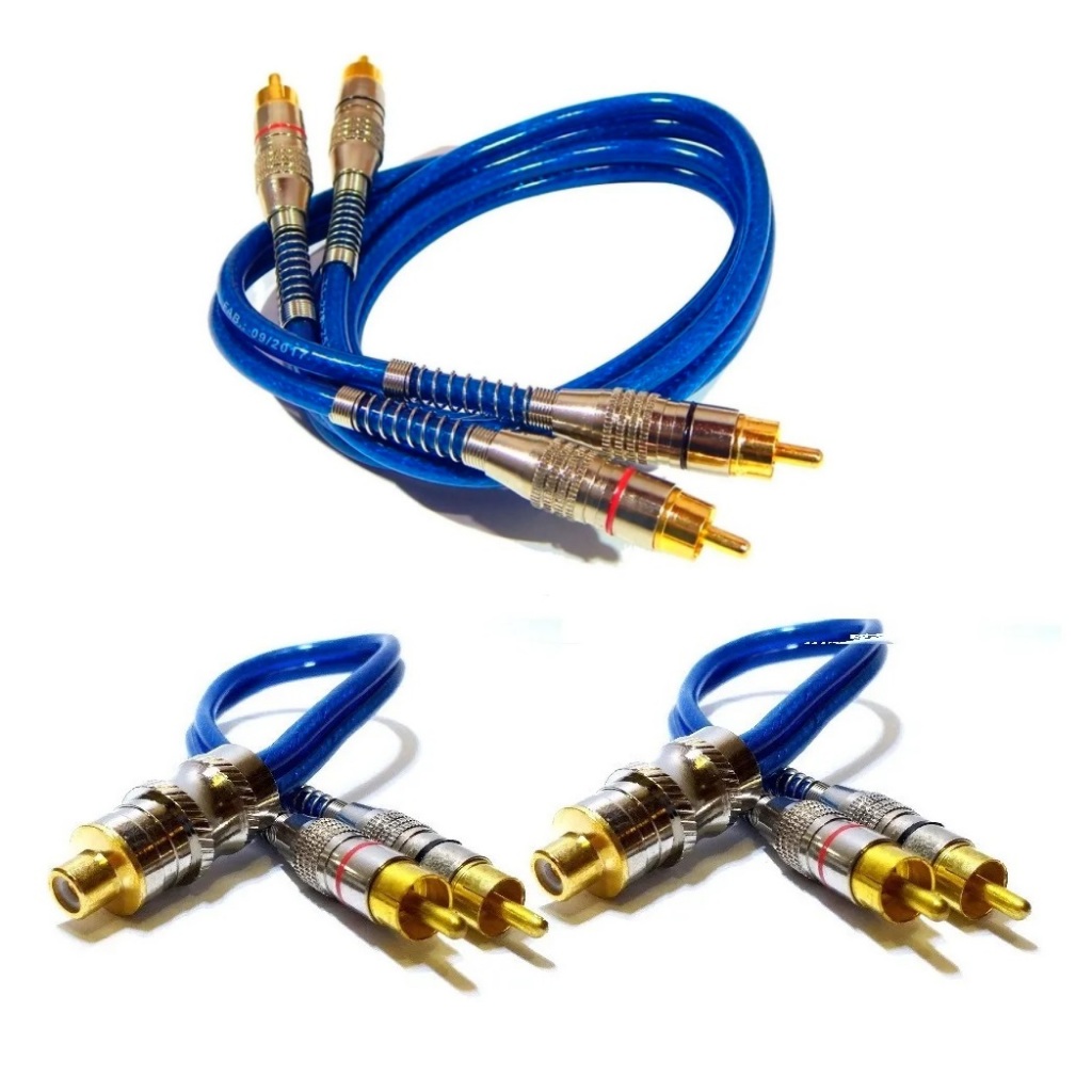 Kit 1 Cabo Rca 1 Metro Blindado Com 2 Cabos Y Macho Azul Cabo Audio Som Módulo Amplificador