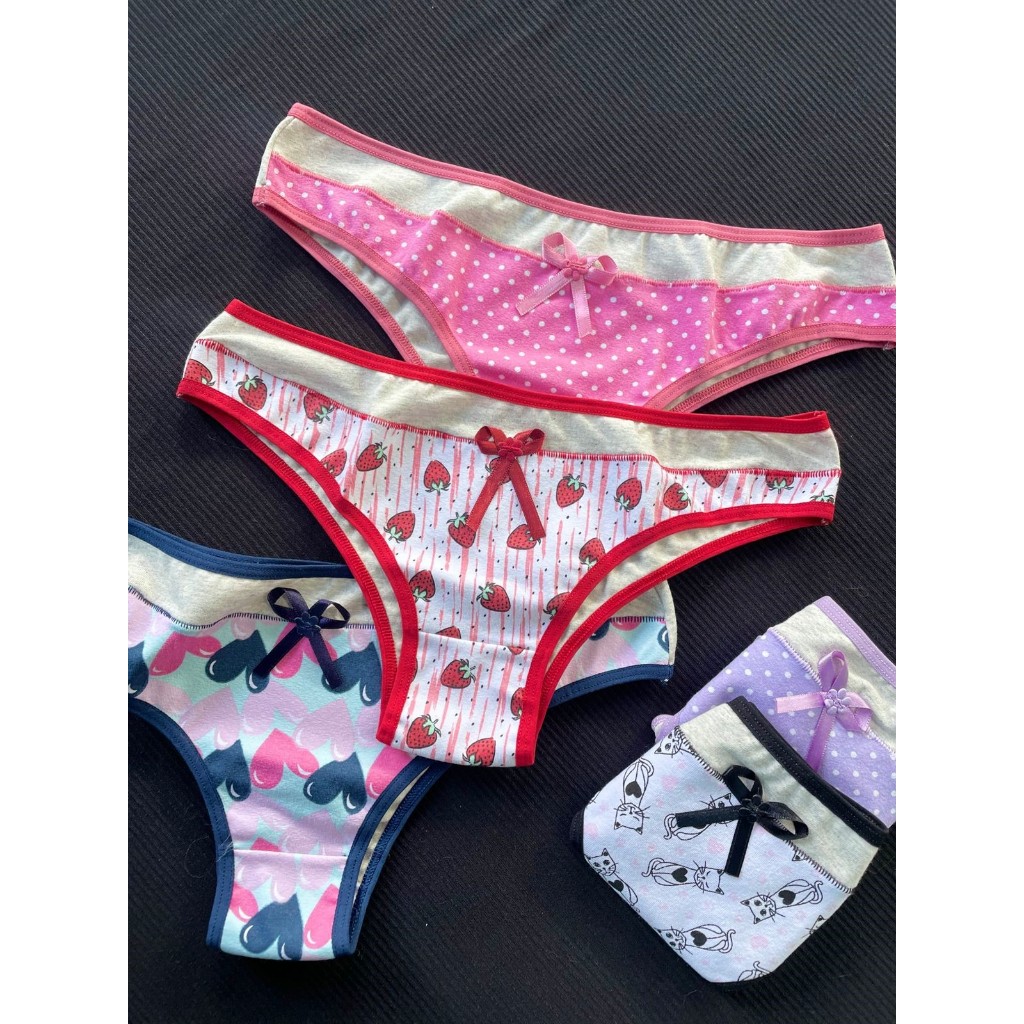 Kit 6 Calcinha Algodão Tanga Estampadas Roupa Intima Confortavel Cotton Feminina