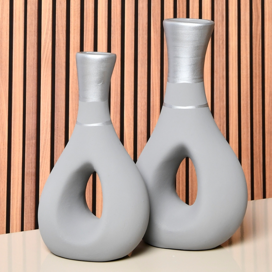 Kit 2 Peças Vaso Colorido Decorativos Cerâmica Enfeites Sala Cozinha Trio Rack Centro Mesa Conjuntos
