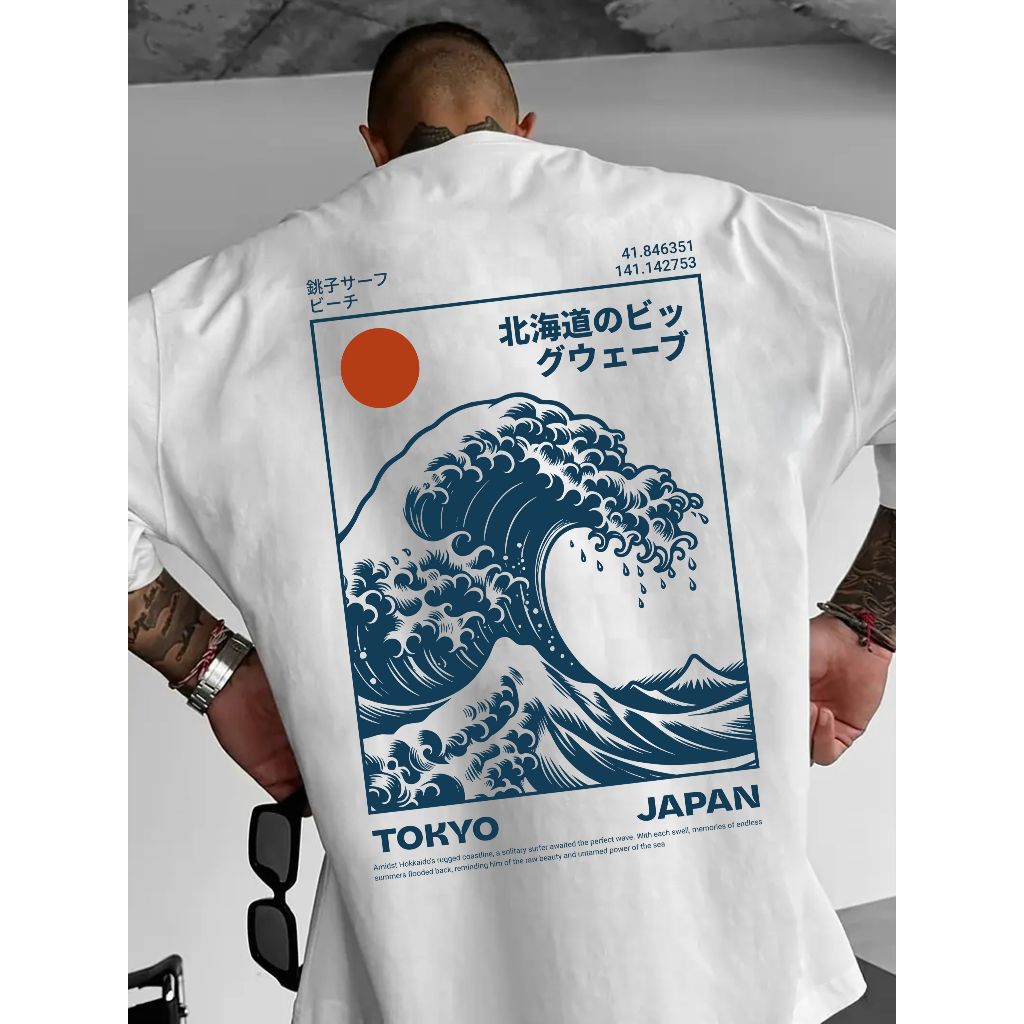 Camisa camiseta t shirt 100% algodão casual streetwear masculina estilosa estampada ONDA JAPAN em Oferta na Shopee