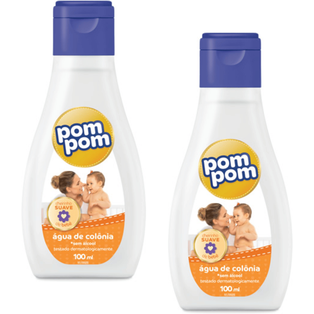 KIT 2 Un Água de Colônia Infantil POM POM 100ml Sem Álcool Testado Dermatológicamente Bebê Suave