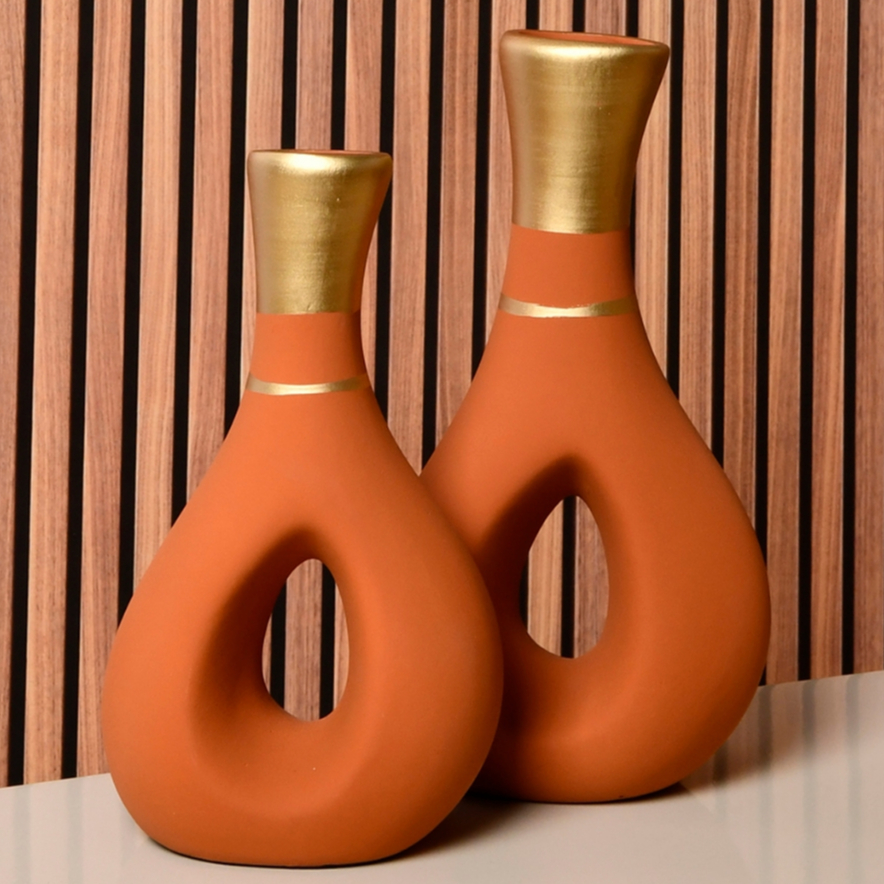 Vaso Colorido 2 Dupla Kit Enfeites Decorativos Rack Sala Aparador Cerâmica Casa Decoracao Quarto Par