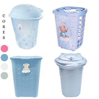 CESTO DE ROUPAS PARA BEBÊ INFANTIL COM TAMPA DE URSO  50L - ADOLETA OU PLASTIBABY em Oferta na Shopee