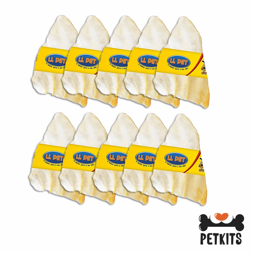 Kit 10 Orelhas Bovinas +-12cm  Petisco Mordedor Natural LL Pet