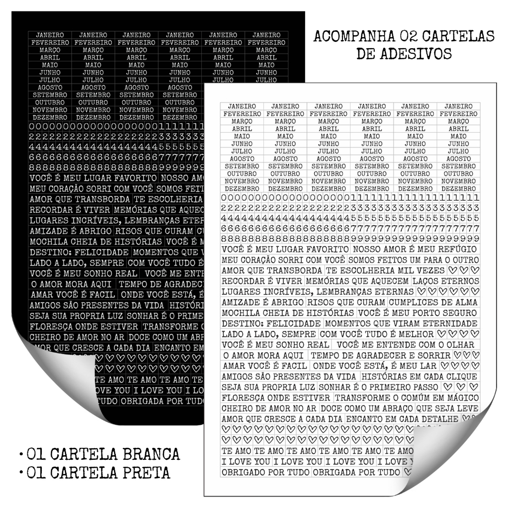 Kit Scrapbook Capa Dura A5 com Caneta Branca e Adesivos de Frase · foto 2