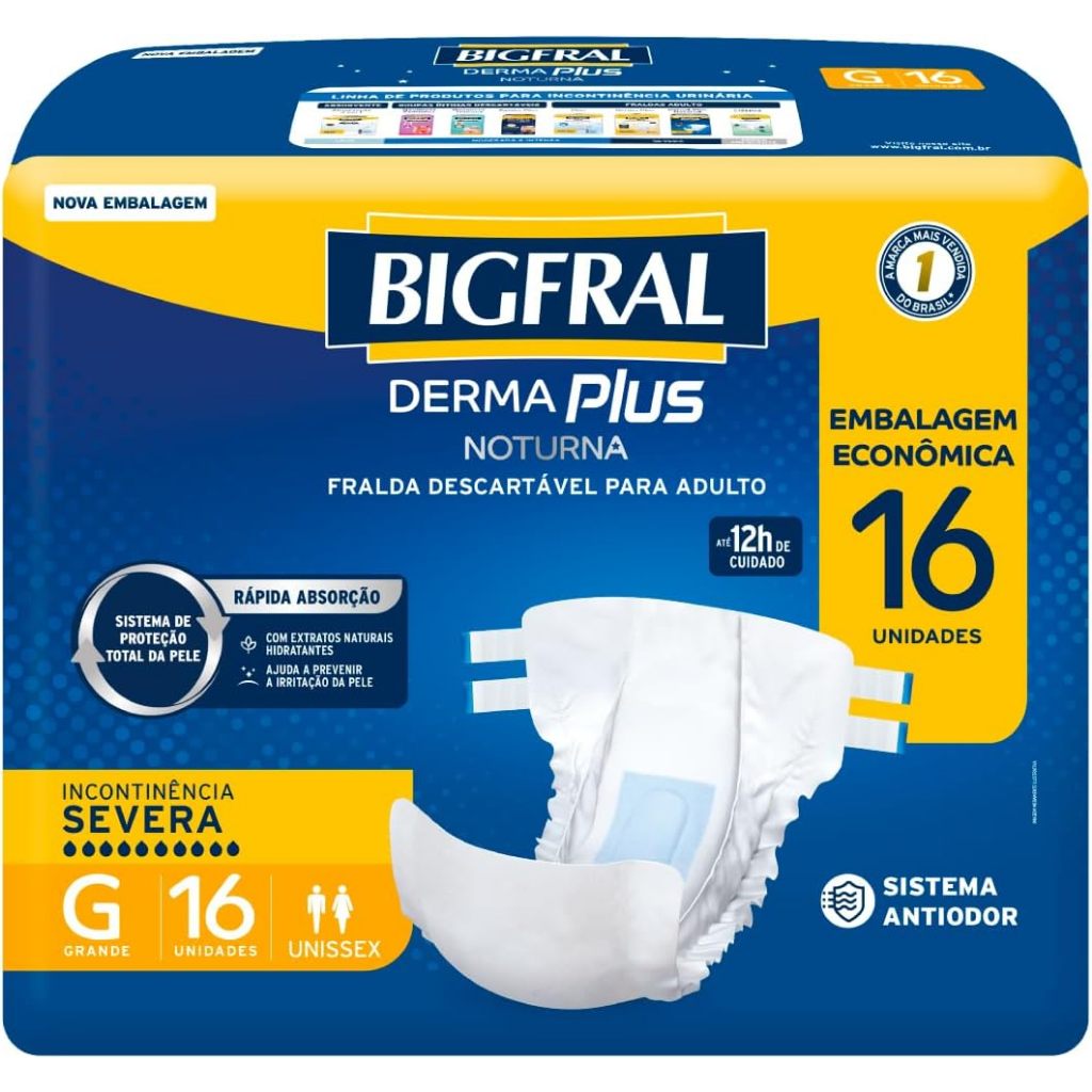 Fralda Bigfral Derma Plus Noturno G - 16 unidades
