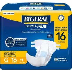 Fralda Bigfral Derma Plus Noturno G - 16 unidades