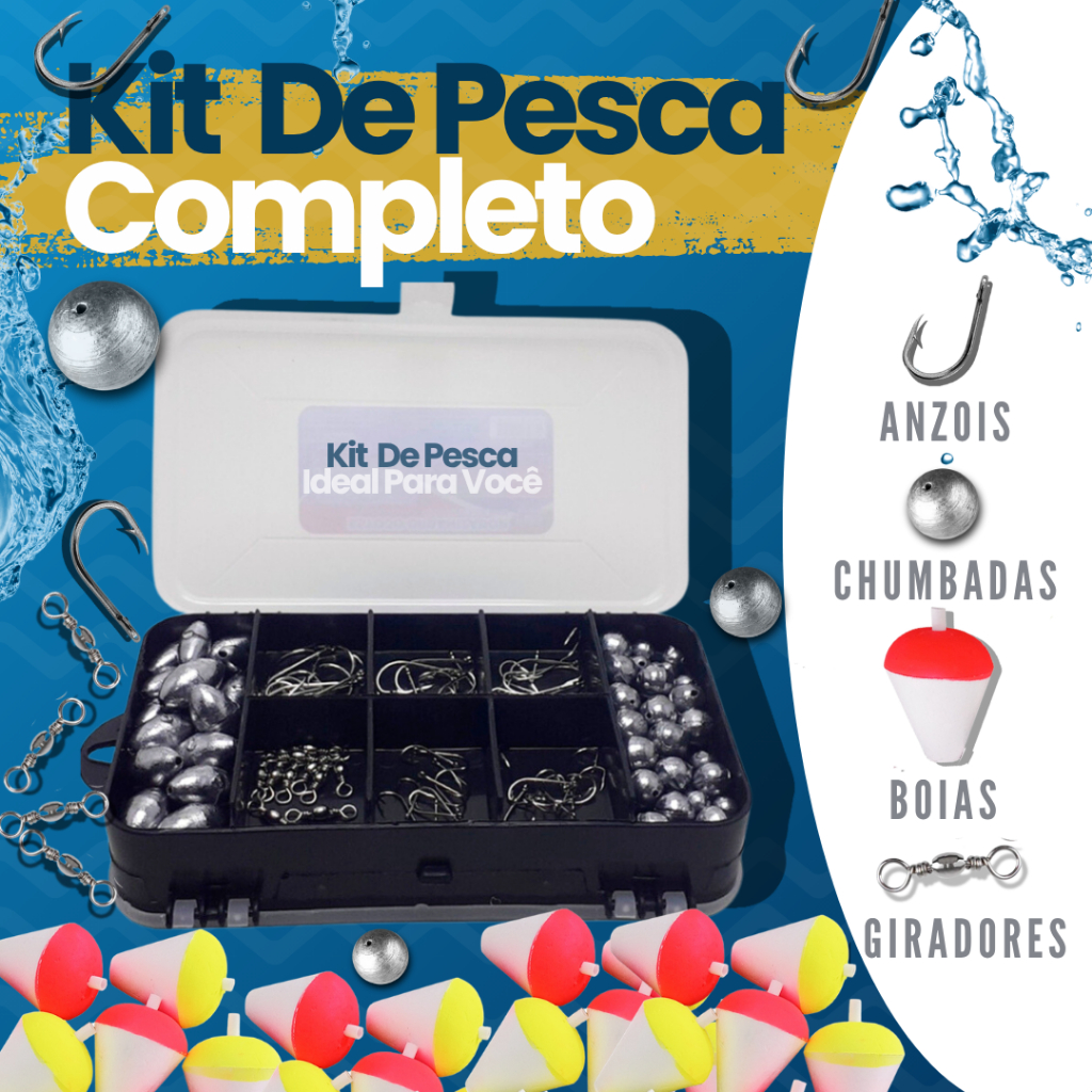 Kit de Pesca Completo Estojo Anzol Chumbada Girador Boia Maleta Caixa Pescaria Compacto Prático