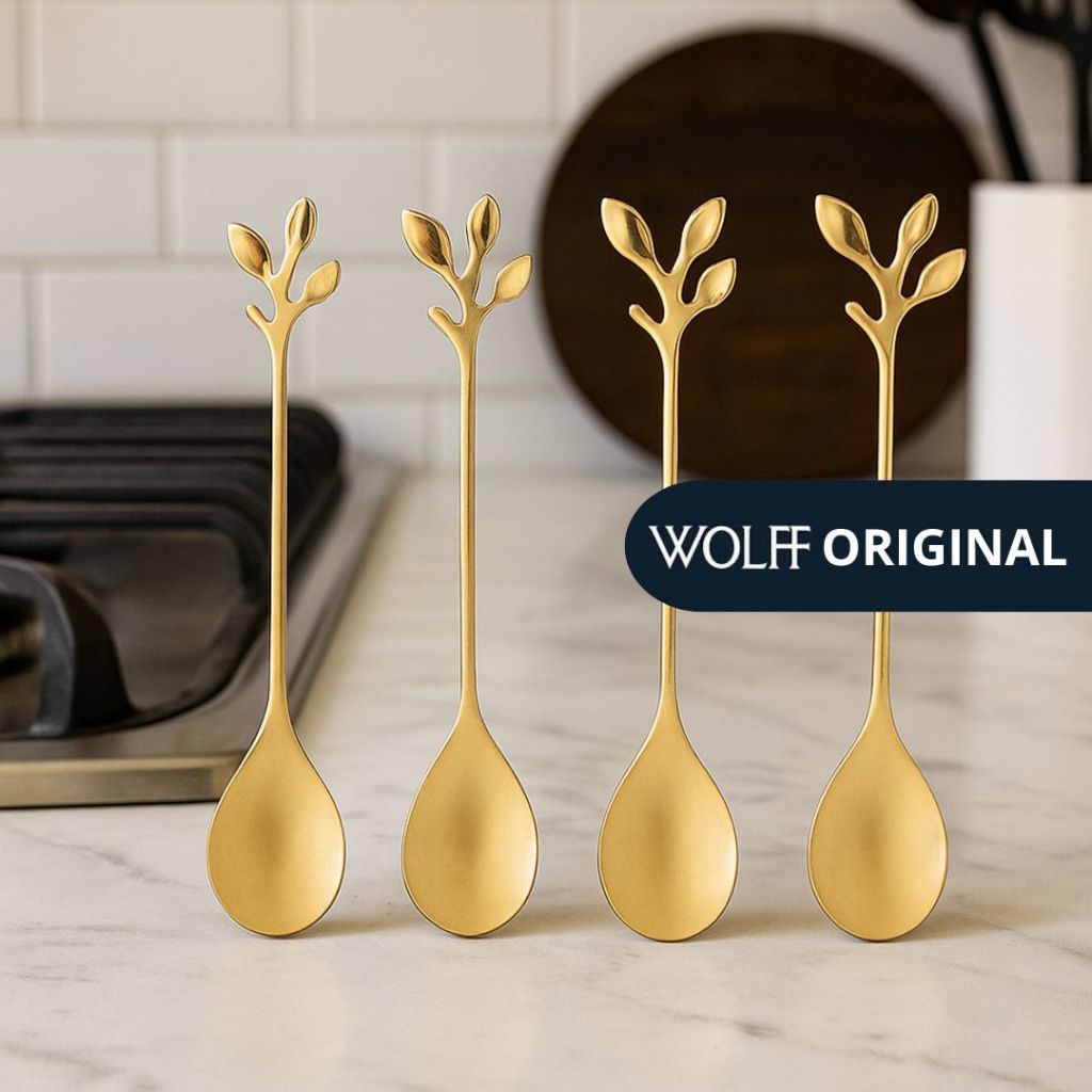 Conjunto 4 Colheres de Chá Prata / Dourado Inox Leaves - Wolff