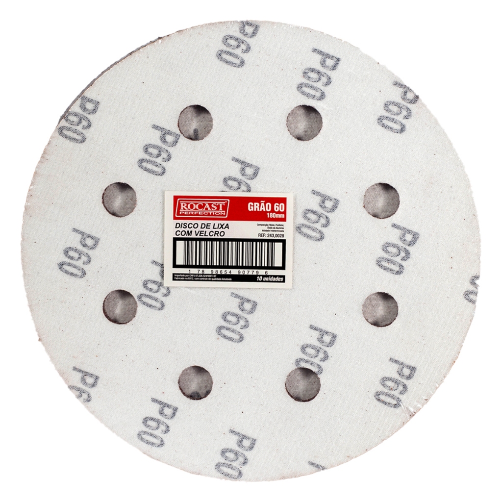 Disco de Lixa Com Velcro 7'' GR. 60 Com 10 Unidades (243,0028) - Rocast