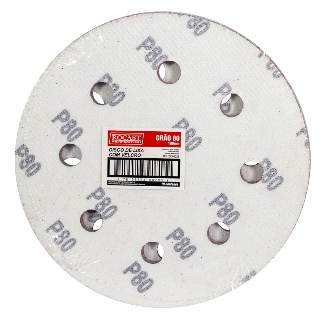 Disco de Lixa Com Velcro 7'' GR. 80 Com 10 Unidades (243,0029) - Rocast em Oferta na Shopee