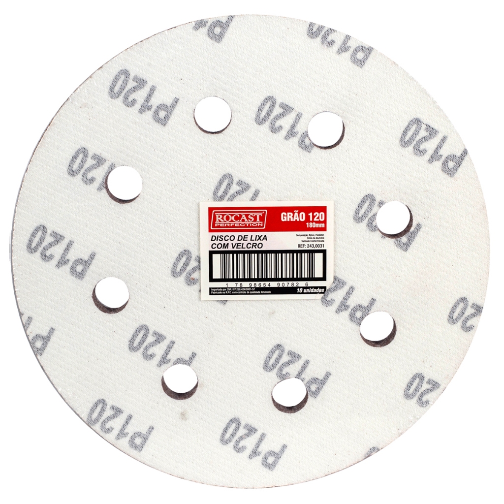 Disco de Lixa Com Velcro 7'' GR. 120 Com 10 Unidades (243,0031) - Rocast