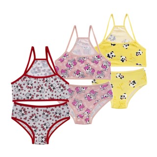 Kit 3 Conjunto Infantil Menina Moça Estampado Microfibra Top e Calcinha Atacado
