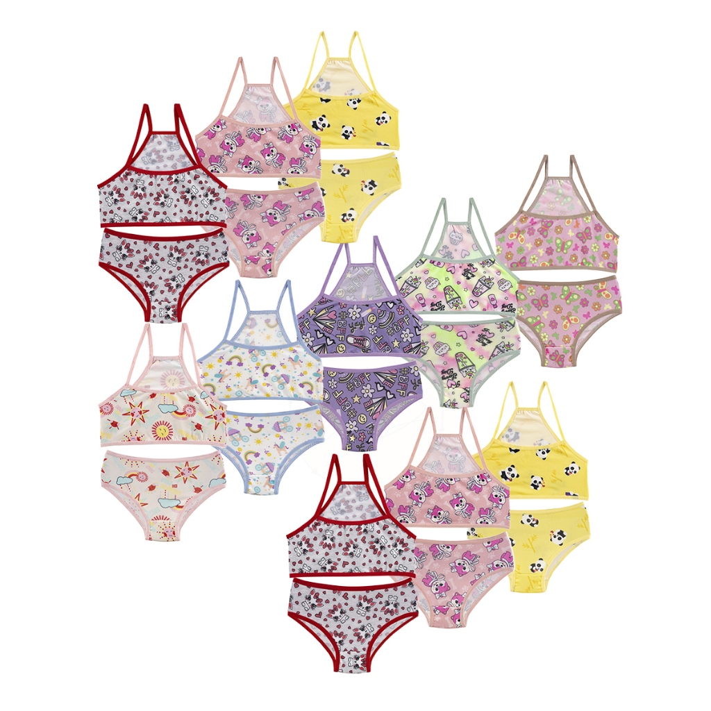 Kit 10 Conjunto Infantil Menina Moça Estampado Microfibra Top e Calcinha