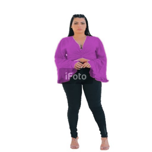Blusa Top Cropped Manga Flare Nó Laço Amarrar Tendência 09