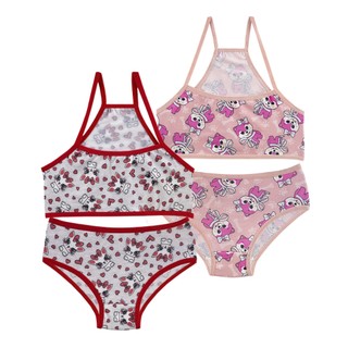Kit 2 Conjunto Infantil Menina Moça Estampado Microfibra Top e Calcinha