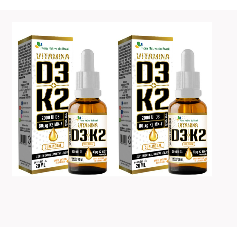 Kit 2x Vitaminas em gotas D3 + K2 Mk-7 2000ui por porção (sabor laranja) - Flora Nativa