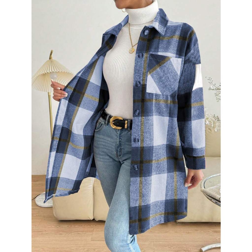 REF: YY0070 Jaqueta Xadrez Feminina, Jaqueta Quadriculada, Blusa de Frio Feminina, Jaqueta Quentinha