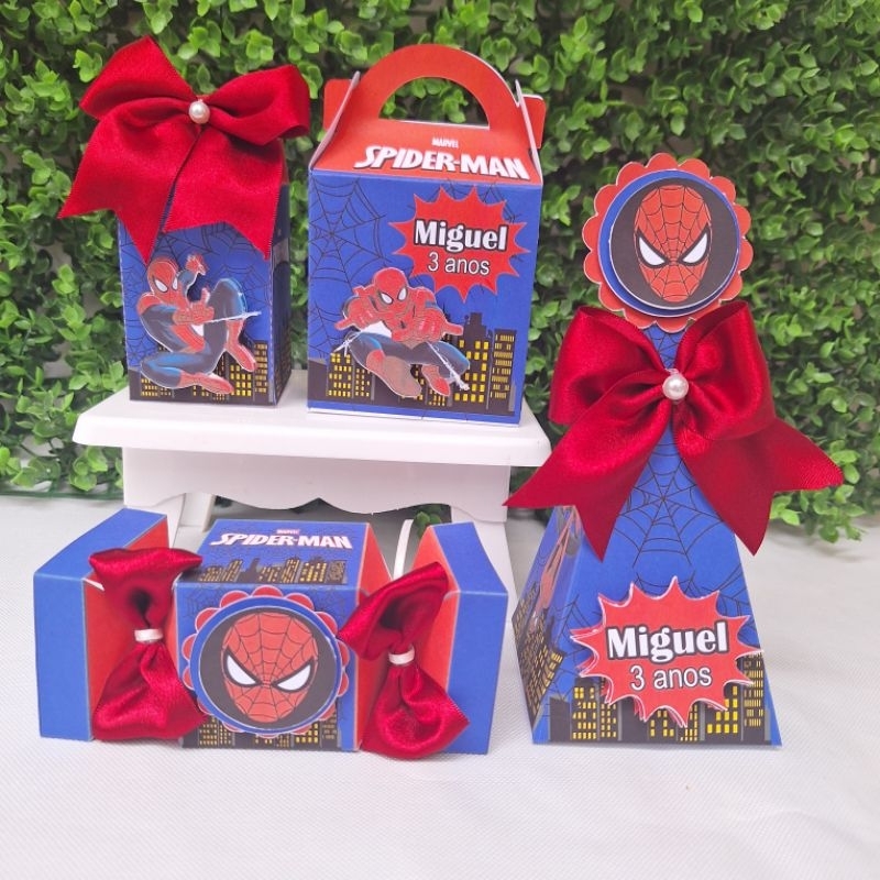 kit  Caixas Homem Aranhã + BRINDE / Lembrancinha de Festa / Aniversário  / Caixas Milk Pirâmide / Homem-aranhã