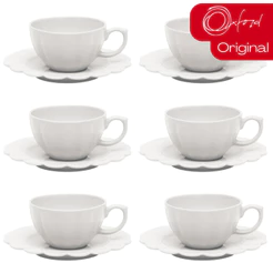 Jogo 6 Xícaras de Chá Café Com Pires 220ml Flora Camelia Porcelana Oxford