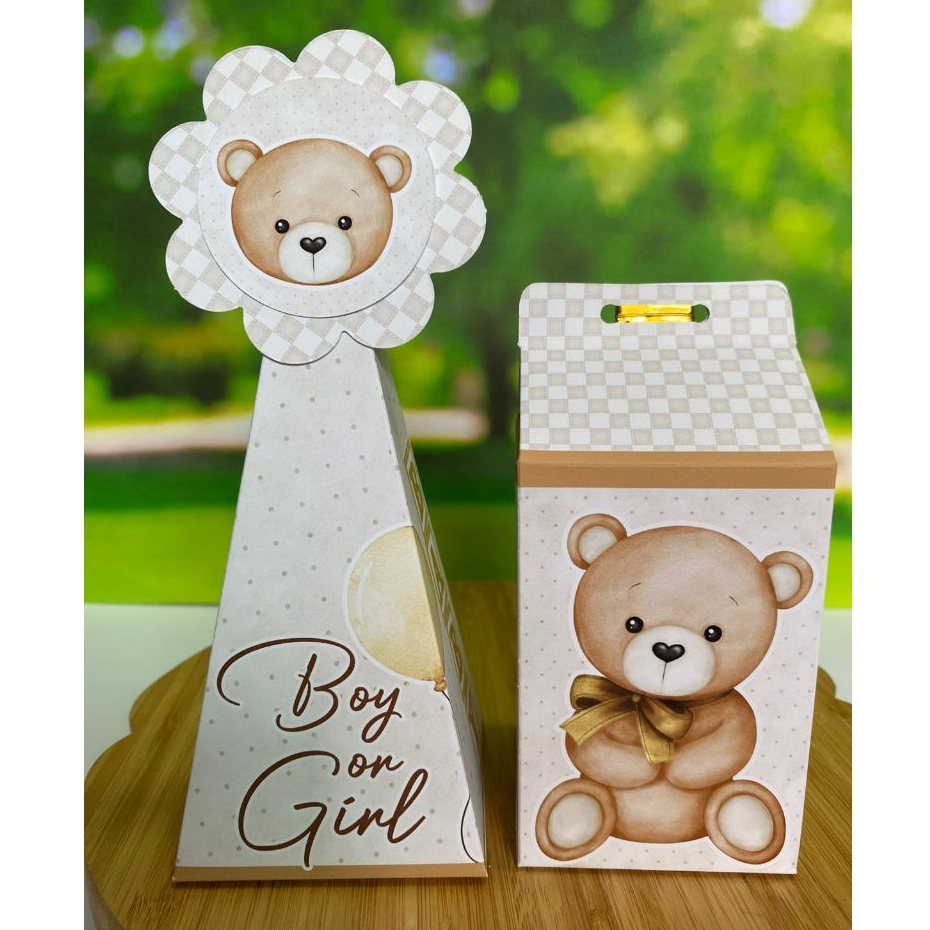 Kit Festa Personalizados - Tema Chá Revelação - Pegue e Monte -Ursinhos Chá de Bebê - Lembrancinhas 10 unidades