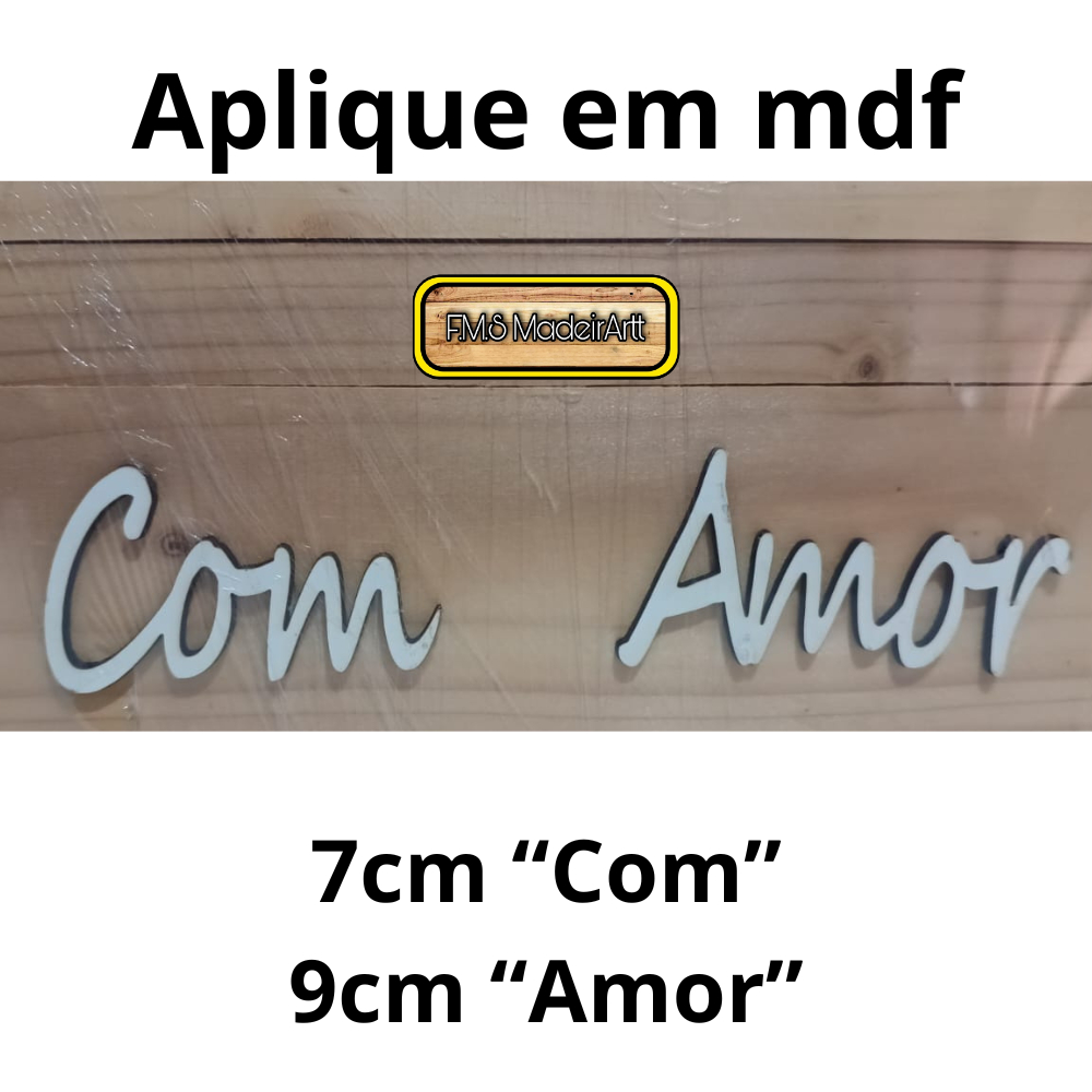 10 Frases - Aplique em mdf para cestas de presentes, café da manhã diversa "Com Amor" fms madeirartt