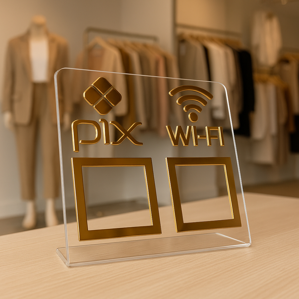 Placa Pix Display Mesa Balcão Pagamento QrCode Pix e Wi-Fi Premium Premium