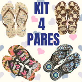 Kit 4 Pares de Chinelo Feminino Adulto Mais Vendidos Envio Imediato em Oferta na Shopee