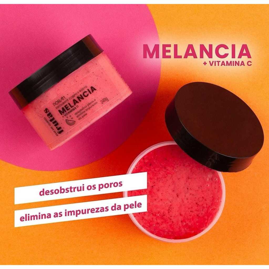 Esfoliante Corpo e Rosto Limpeza Skincare Porán 240g Melancia, Morango, Pitaya, Pessego e Manga
