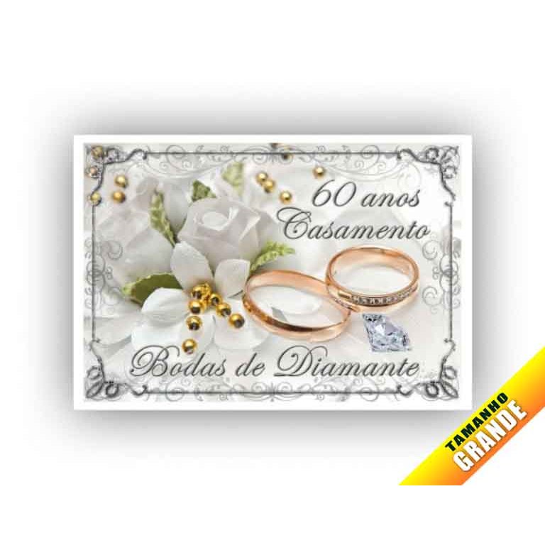 60 anos de Casamenteo Bodas de Diamante para Bolo Grande 30x40cm de 7kg Papel de arroz