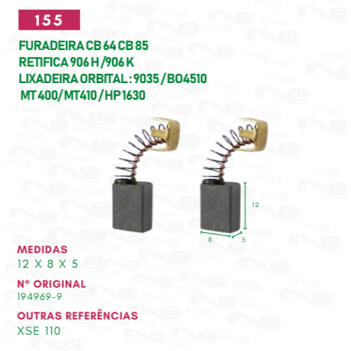 Escovas de carvão para furadeira CB 64 CB 85 - 6010B-6510 / retifica 906 / lixadeira orbital 9035