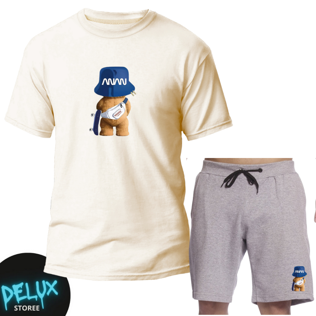 Camiseta Masculina e Short Moletinho Kit Urso skate Conjunto Algodão 30,1 Lançamento 2025
