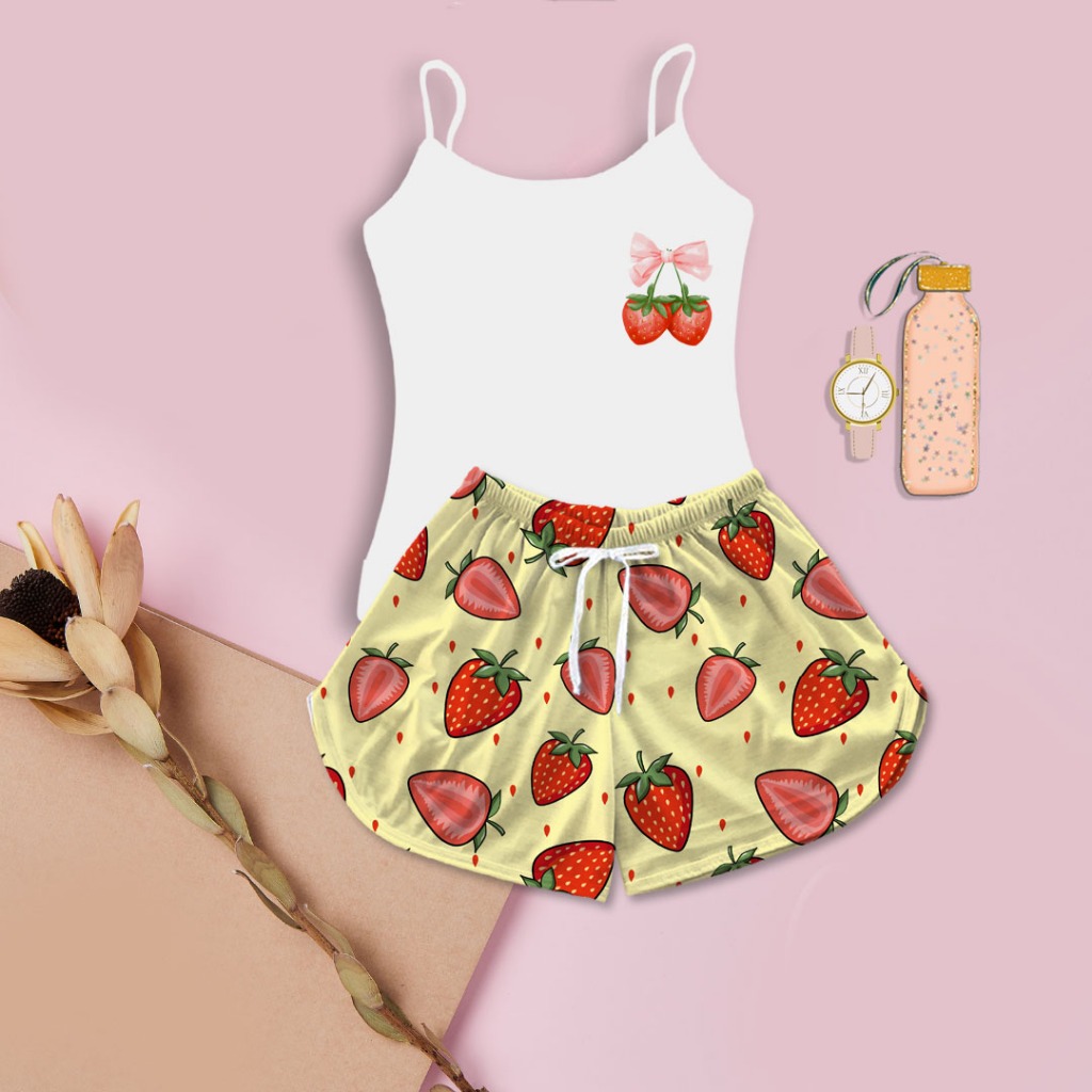 Pijama Baby Doll Feminino Adulto Morango Fitinha em Oferta na Shopee