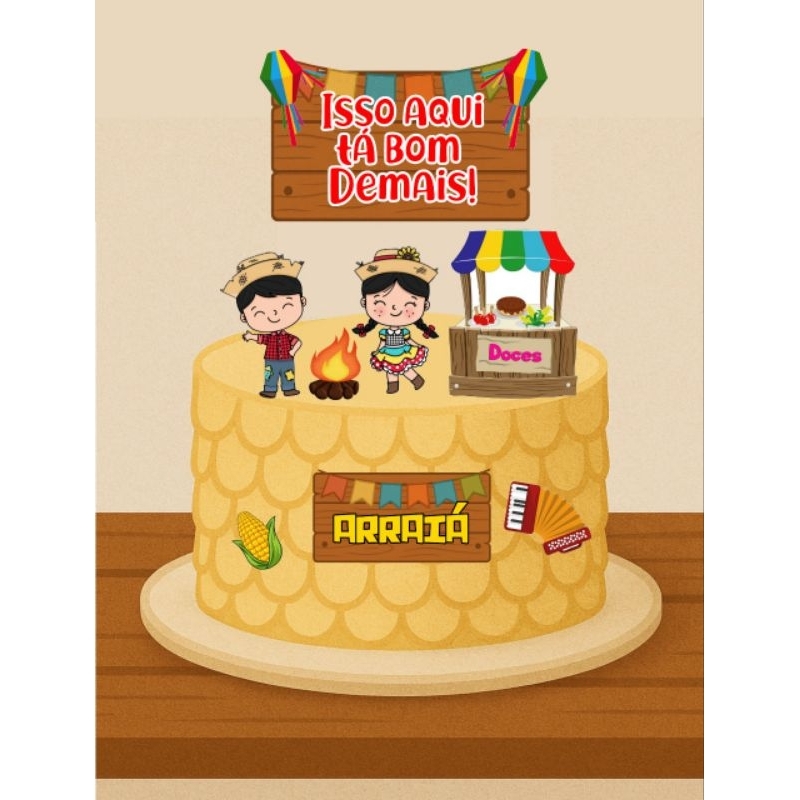 Topo de bolo personalizado, Topper de bolo, Festa junina, Bolo Junino