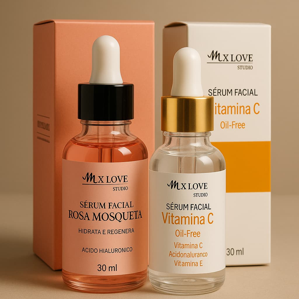 Kit Clareador De Manchas Rosto Pele Rosa Mosqueta + Vitamina C Ácido Hialurônico 2 Sérum Max Love