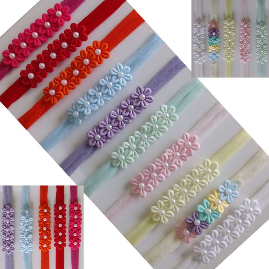 Kit Faixinhas Tiaras de Flores na meia de seda