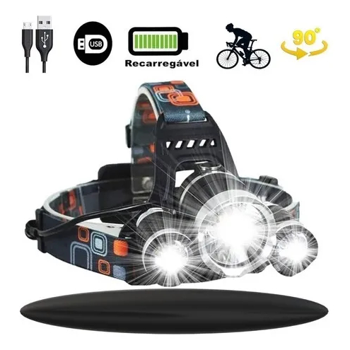 Luatek LT-400A Lanterna Tática de Cabeça  Recarregável com 3 LEDs Potentes para Mergulho e Camping