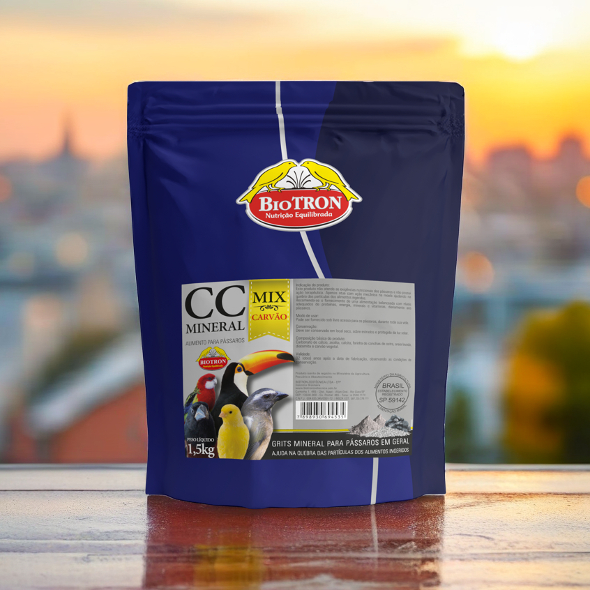 Mineral Mix Biotron com Carvão Ativado 1,5kg - Suplemento Essencial para Aves Saudáveis e Fortes