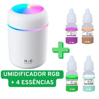 KIT Umidificador Aromatizador com Luzes RGB 300ml +4 Essências Difusor PORTÁTIL Aroma 12mL L.CL.J.A em Oferta na Shopee
