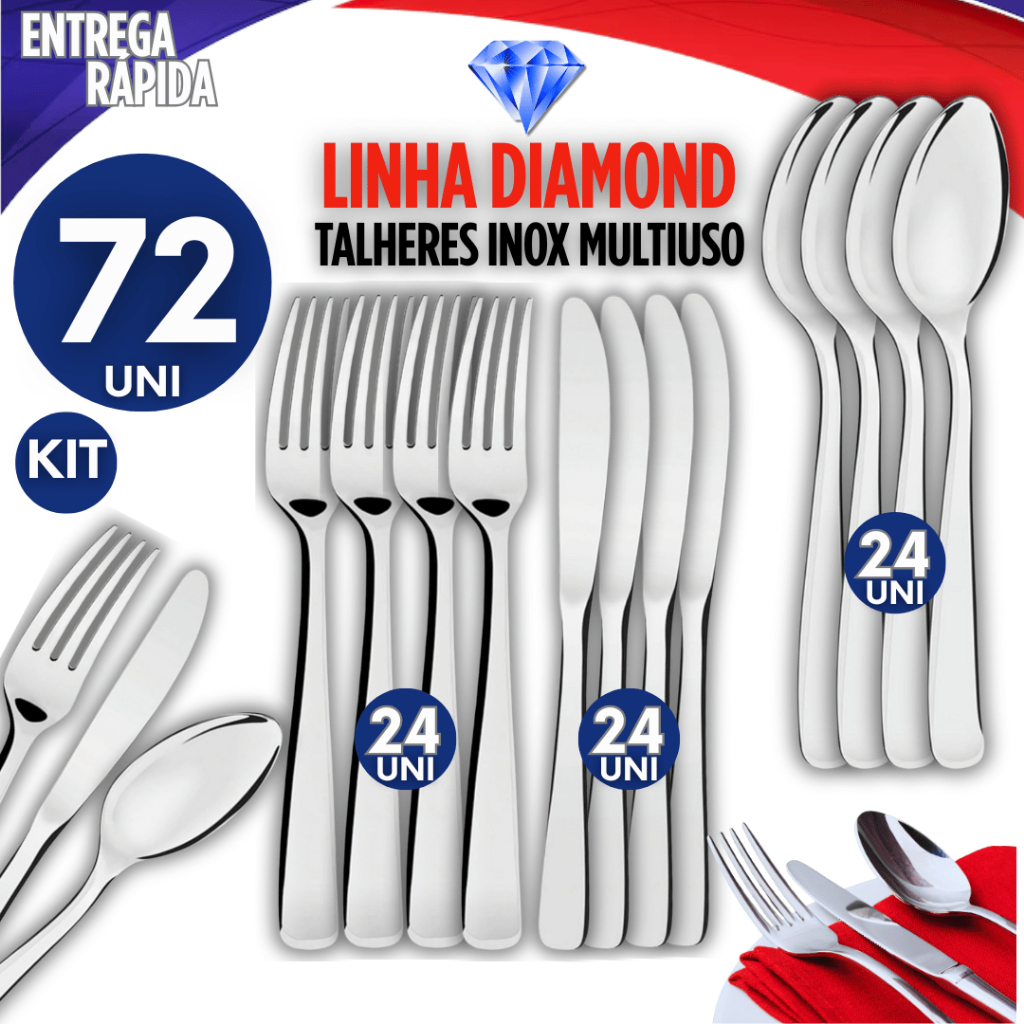 Jogo de Talheres 72  Peças Garfo Faca e Colher Prime Cozinha Aço Inox Premium Qualidade garantida buffet