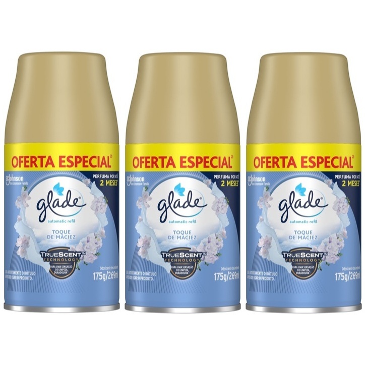 Kit 3 Refil Glade Toque de Maciez Automatic Spray 260ml Para Aparelho Odorizador de Ambiente em Oferta na Shopee