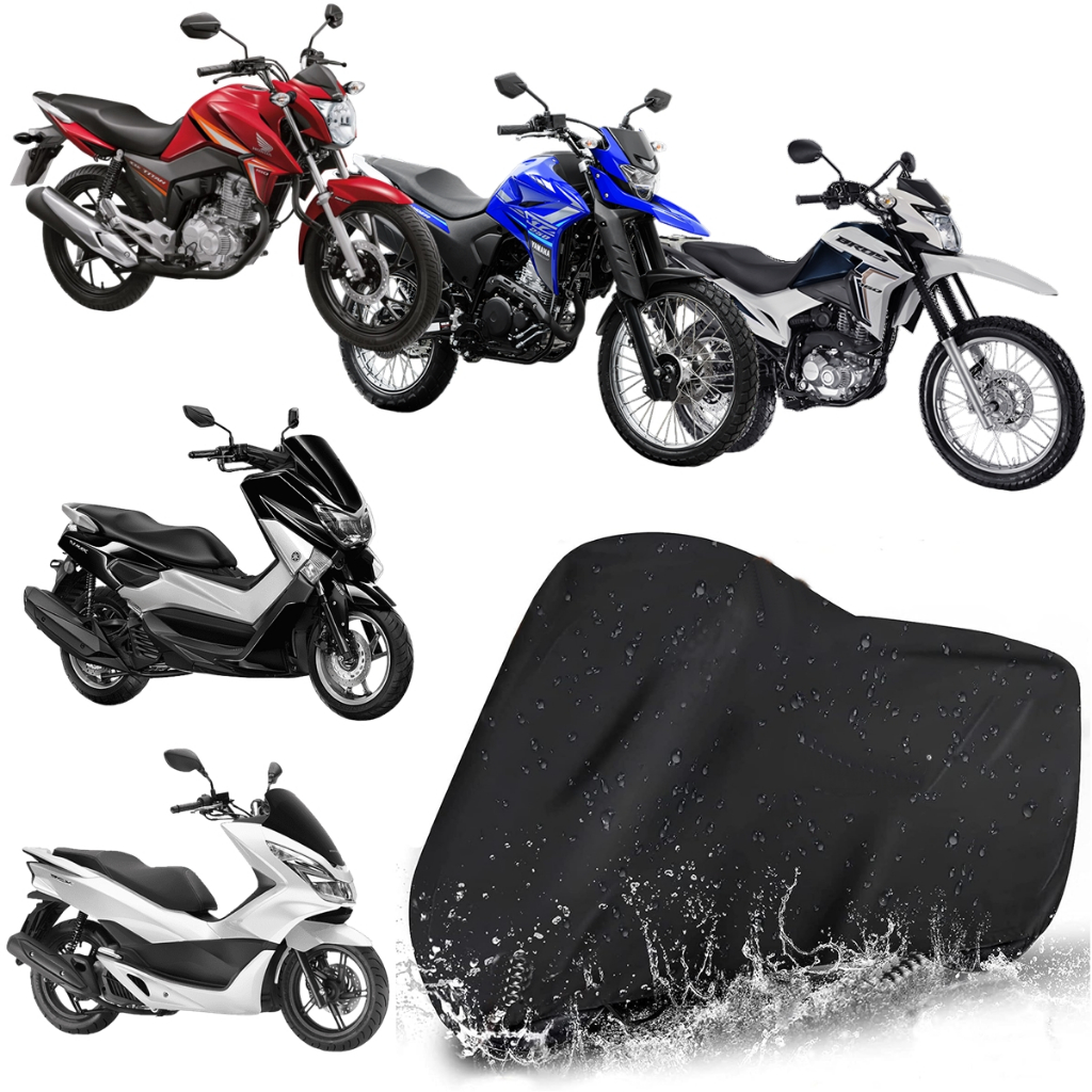 Capa de Cobrir Moto Forrada em Couro Impermeável Protetora Sol Chuva Poeira