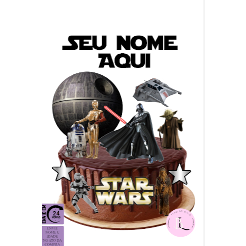 Topo de Bolo Personalizado Star Wars em Oferta na Shopee